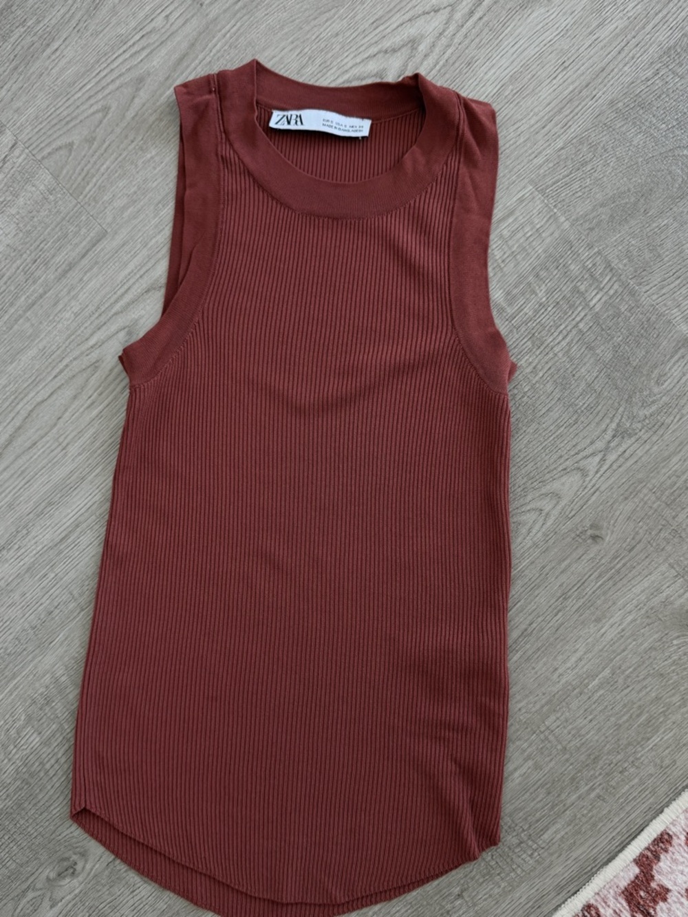 ZARA Ribbed Sleeveless Tank Top in Rust